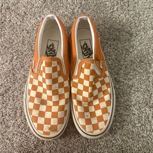 Vans Kids Orange and White Checkered Slip-On Sneakers
